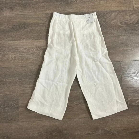 Aritzia Babaton Tahoma Pant High rise Linen Culottes Wide Leg Crop Trouser White - Picture 15 of 16
